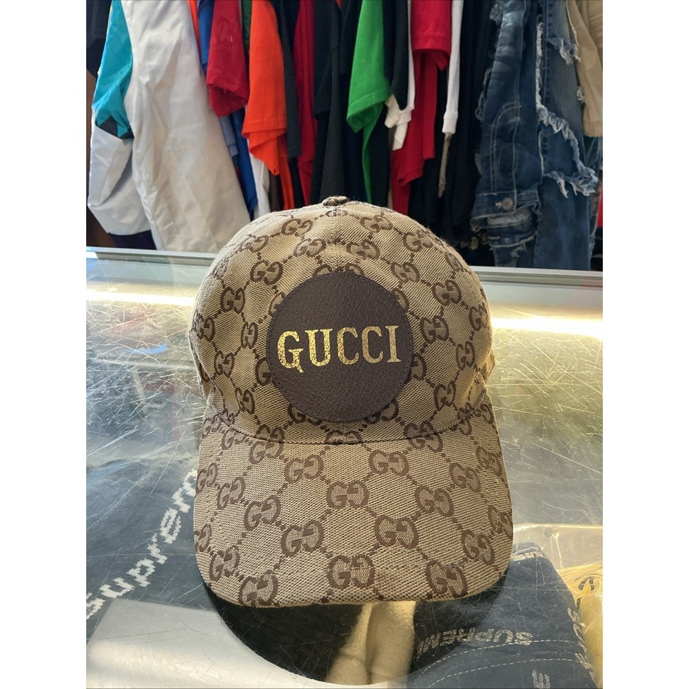 Size XL- Gucci Baseball Cap Beige GG Pattern Canvas Unisex Cotton (60cm) Real